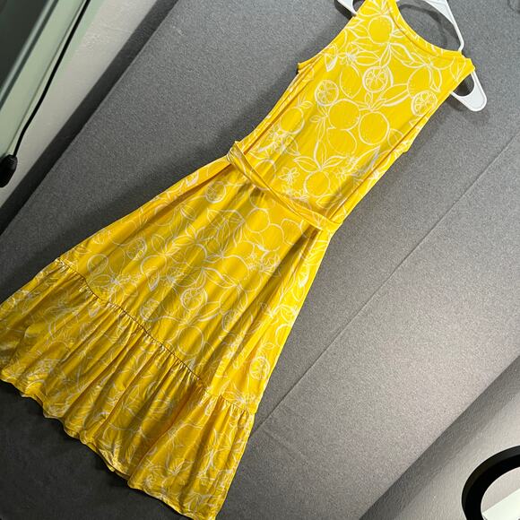 Cuddl Duds Flexwear Scoop-Neck Tiered Maxi Dress Yellow Citrus Size Small - Picture 2 of 9